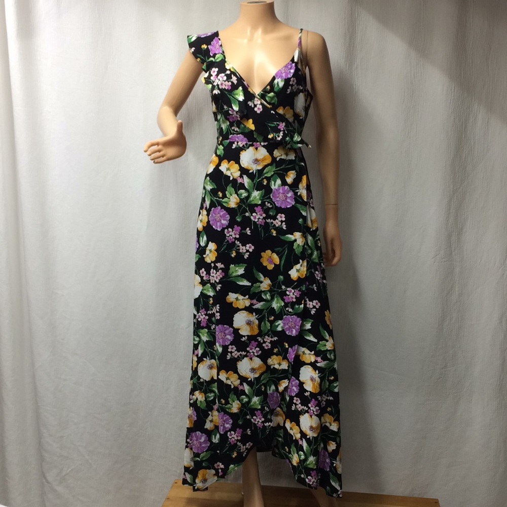 LeLis black floral maxi wrap dress